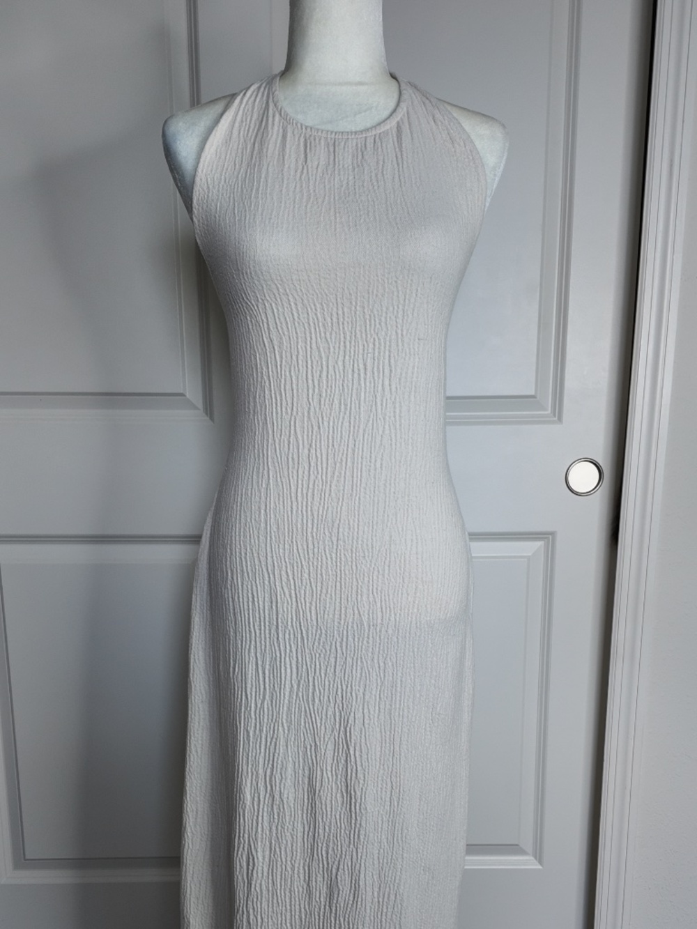 Stradivarius Textured Halter Midi Dress Ivory Size M